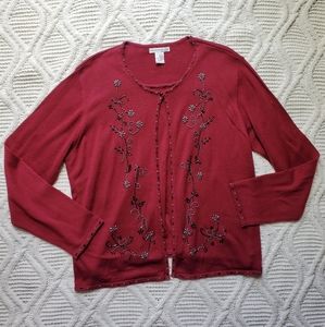 Red Beaded Layered Sweater Top